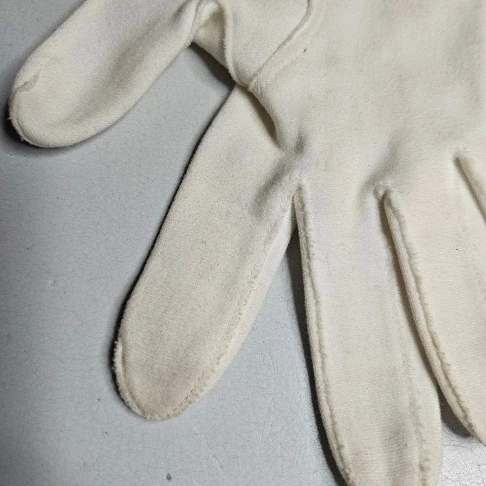 Viola Weinberger Vintage White Cotton Gloves Blue Polka Dot Western Germany 6.5